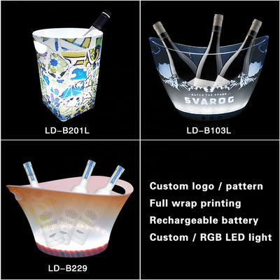 Custom Logo Bar Led Wine Cooler Plastic Acrylic Ice Bucket Big Capacity